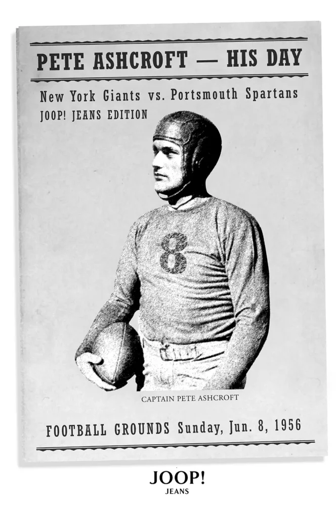 Spieler Karte - Portrait von einem Spieler - nummer acht - Zeitungsanzeige - American Football - klassisch - schwarze typographie - photo - illustrierter football spieler